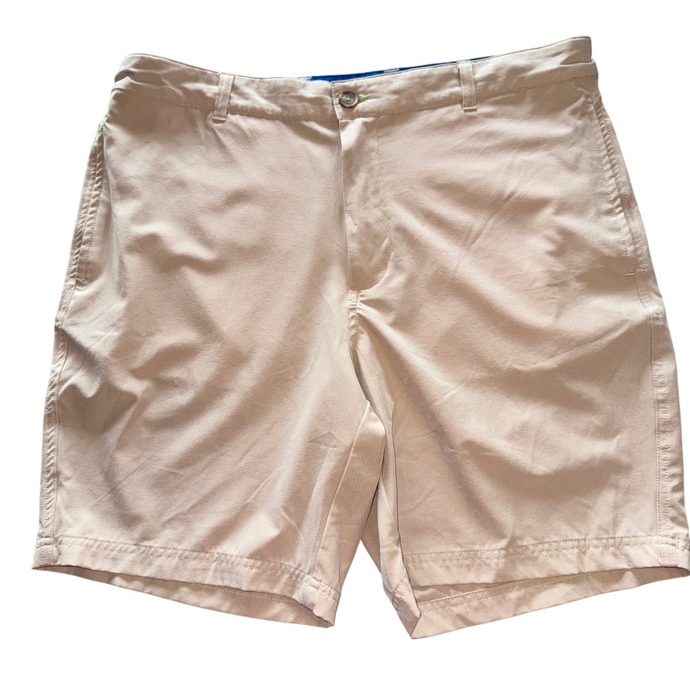TailorByrd Performance Golf Shorts 34 Tan Flamingo Logo Chino Mens